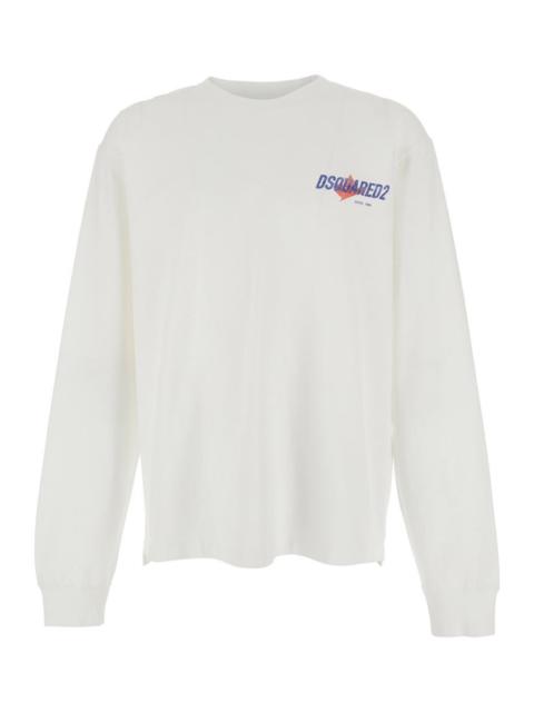 DSQUARED2 White Sweater With Logo Printed On The Chest In Cotton Man