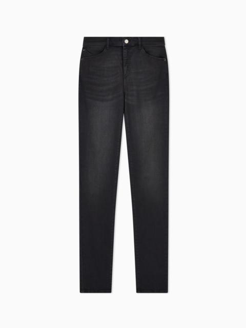 EMPORIO ARMANI J18 High-waisted skinny-fit stonewashed comfort-denim jeans