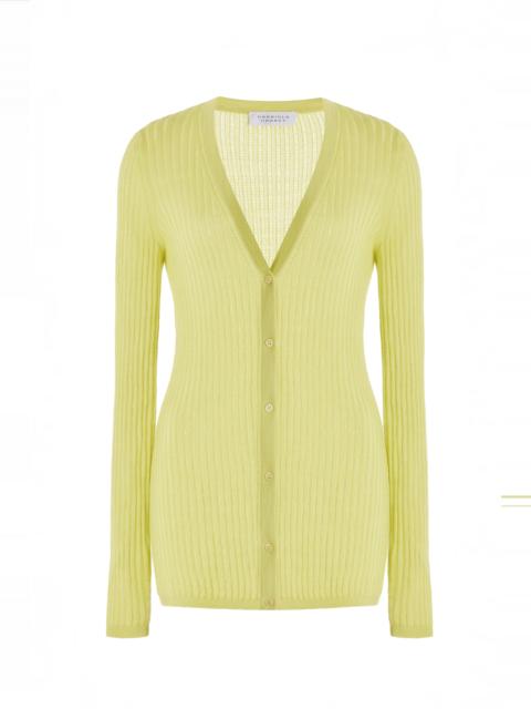 Emma Pointelle Cardigan in Lime Adamite Silk Cashmere