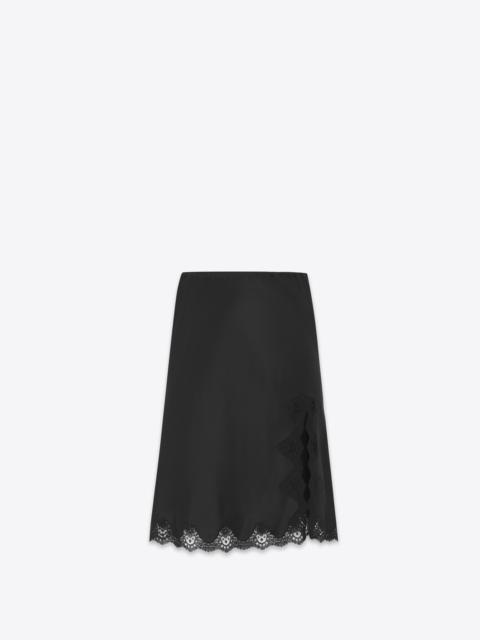 SAINT LAURENT midi skirt in crepe satin and lace