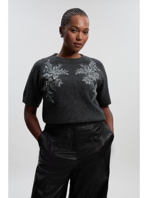 KAREN MILLEN Plus Size Archive Floral Embellished Cosy Wool Blend Top