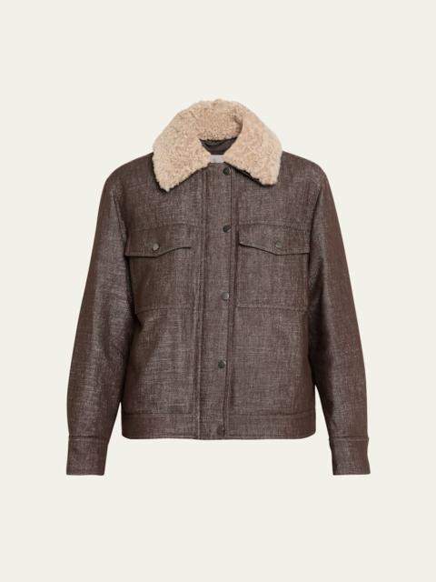 Brunello Cucinelli Sparkling Wool-Blend Padded Jacket with Removable Shearling Collar