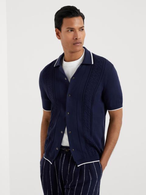 Brunello Cucinelli Cotton jacquard rib short sleeve knit shirt