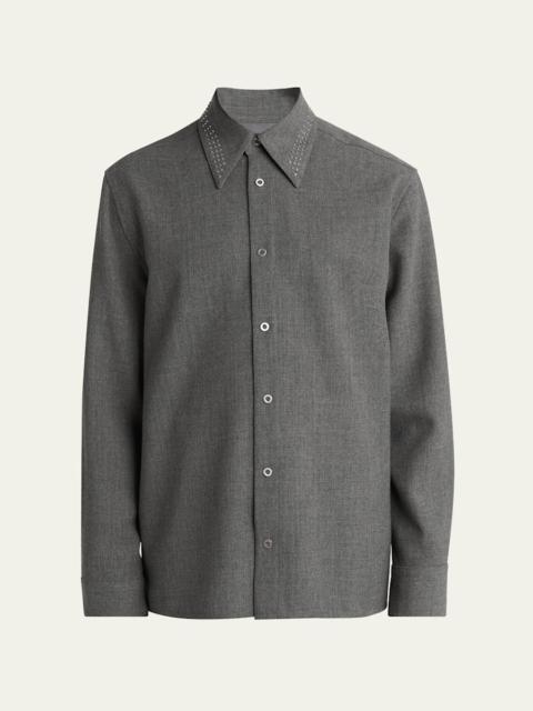 Jil Sander Men's Studded-Collar Wool Button-Down Shirt