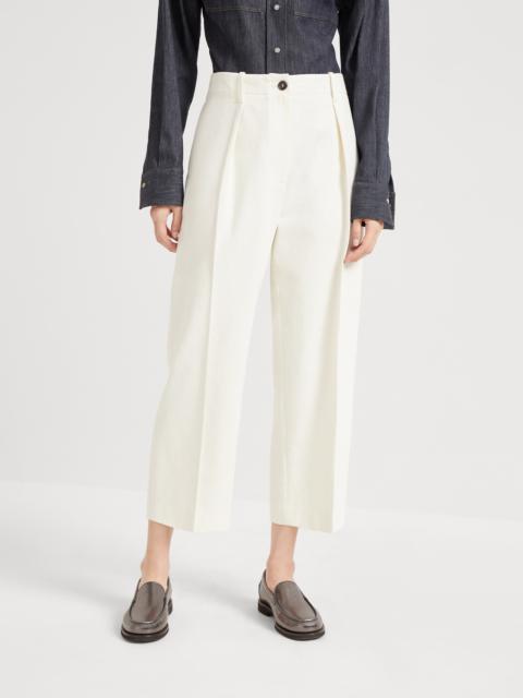 Brunello Cucinelli Dyed cotton and wool wrinkled denim pleated chino trousers