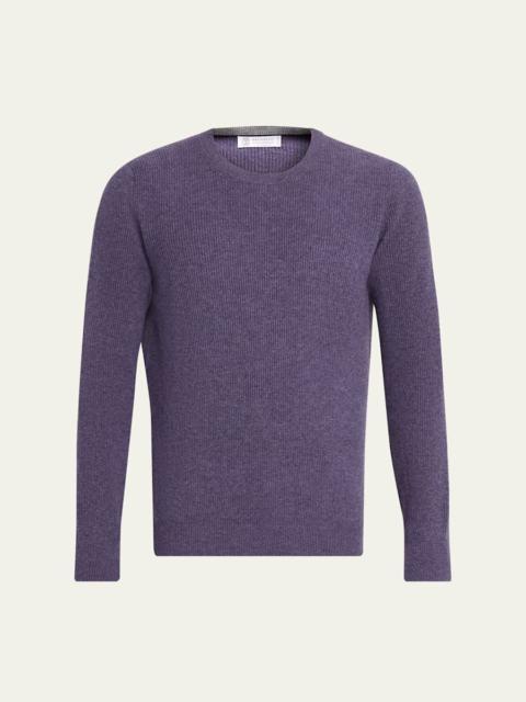 Brunello Cucinelli Men's Crewneck English Rib Cashmere Sweater