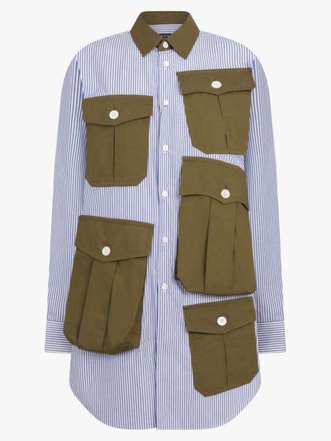 Comme Des Garçons L/S STRIPE POCKET DETAIL SHIRT DRESS | NAVY/WHITE/KHAKI
