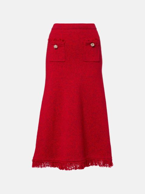 self-portrait Fringed-trimmed knitted midi skirt