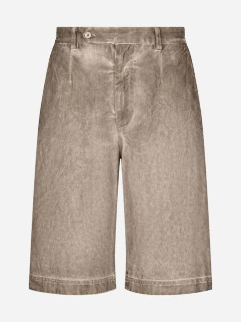 Dolce & Gabbana Garment-dyed cotton shorts with logo tag