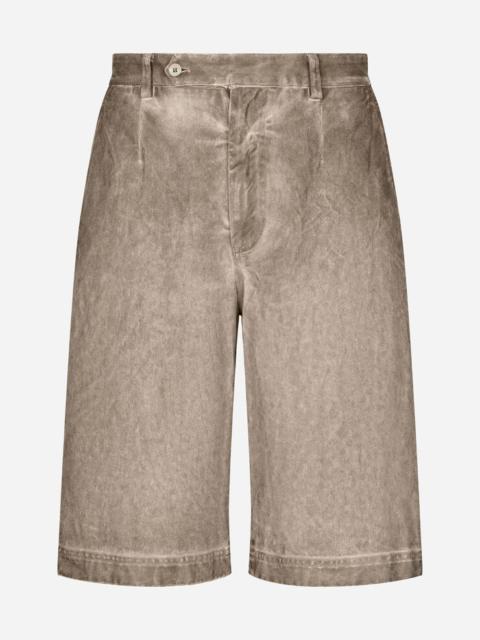 Dolce & Gabbana Garment-dyed cotton shorts with logo tag