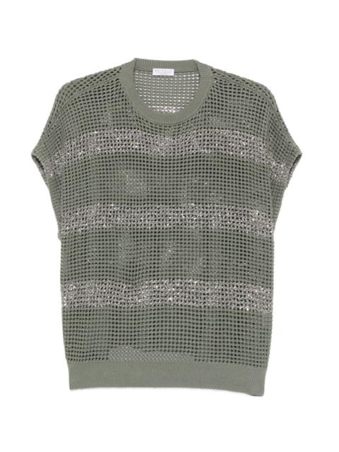 Brunello Cucinelli striped open knit top