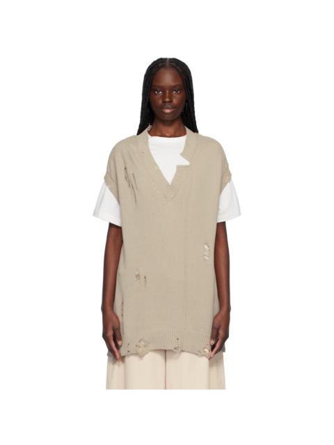 Yohji Yamamoto Taupe 7G2P Jersey V Neck Vest