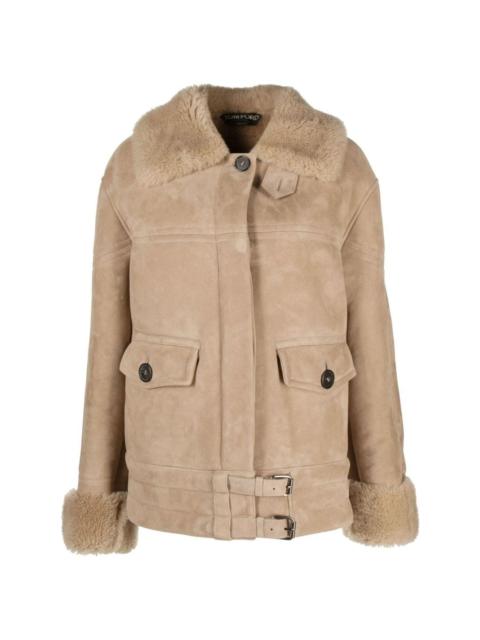 single-breasted shearling-trim jacket