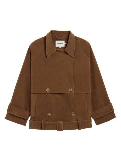 APPARIS Women's Gaia Faux Suede Short Trench Coat - Saddle Brown