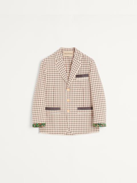 Valentino SINGLE-BREASTED COTTON JACKET WITH CHECK PATTERN AND PRINTED EDGES