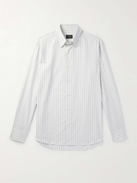 Brioni Button-Down Collar Striped Cotton and Silk-Blend Shirt