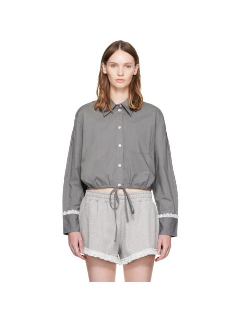 GANNI Gray Stretch Cotton Cropped Bowling Shirt