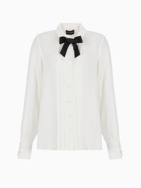 EMPORIO ARMANI Crêpe shirt with pleats and bow