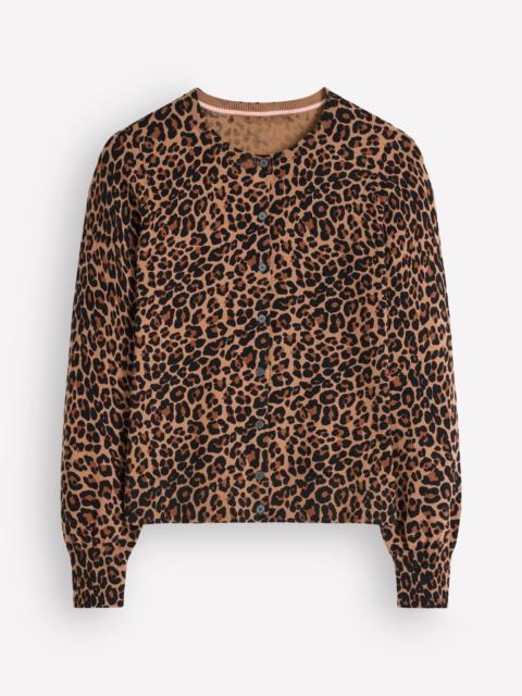 BODEN Camilla Cotton Crew Cardigan-Camel, Animal Fields
