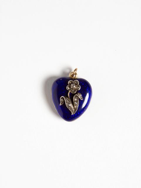JW Anderson DIAMOND HEART LOCKET IN BLUE ENAMEL