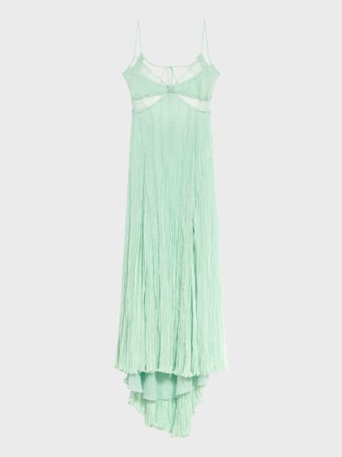 Blumarine LONG PLEATED GEORGETTE DRESS WITH LACE INSERTS
