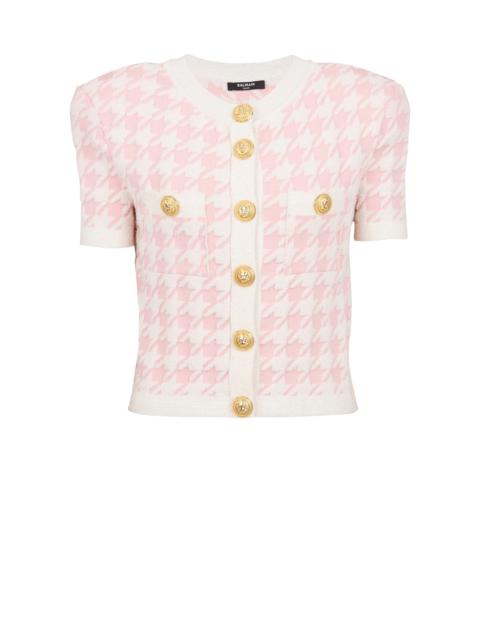Balmain Cropped knit cardigan with Houndstooth print