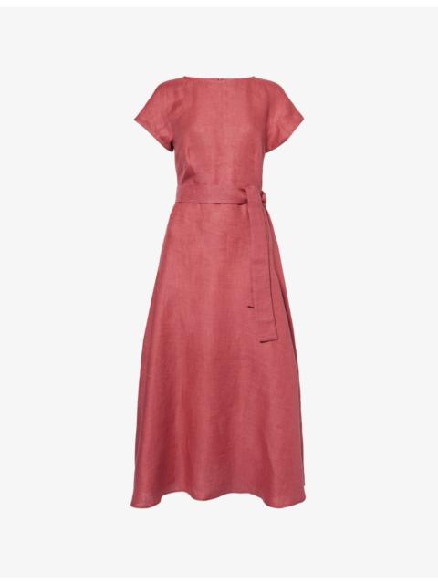 WEEKEND Max Mara Round neck Flared Linen Midi Dres