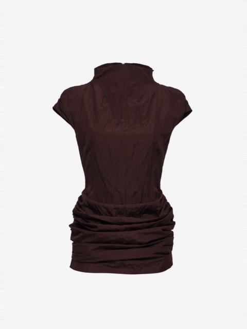MAGDA BUTRYM Fitted draped mini dress with stand collar in brown