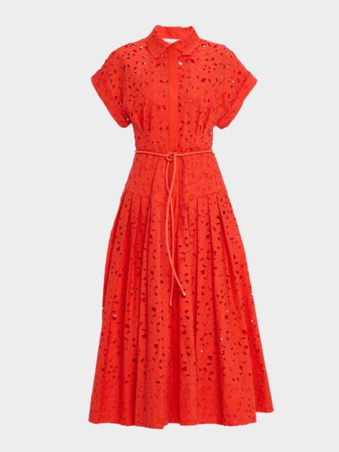 REBECCA VALLANCE Blaire Pleated Floral Lace Midi Shirtdress