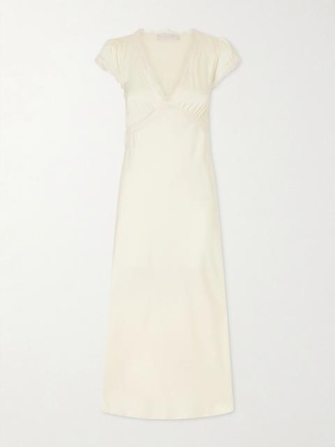 FAITHFULL Gala lace-trimmed recycled-satin maxi dress Yellow