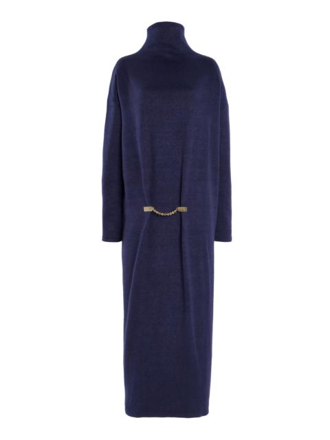 BEVZA Brooch-Detailed Turtleneck Maxi Dress navy