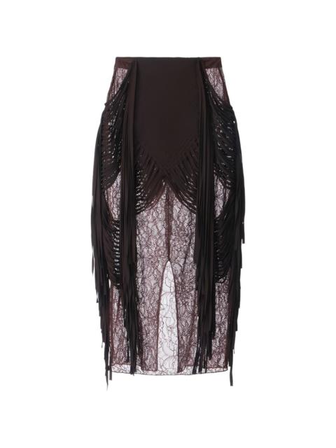 ELISABETTA FRANCHI floral-lace fringed midi skirt
