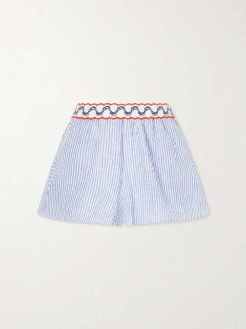 FARM RIO Embroidered Striped Linen Shorts