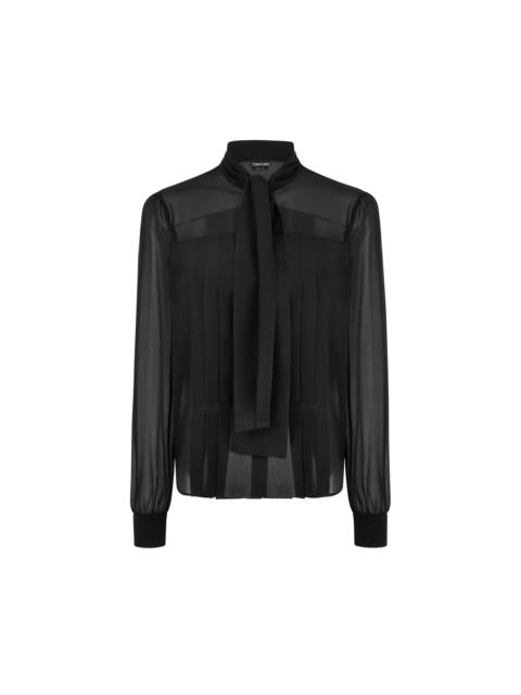 TOM FORD LONG SLEEVE LAVALLIERE BLOUSE WITH PLISSE DETAIL