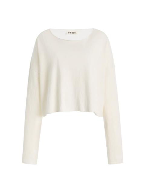 ÉTERNE Cotton Cropped Boat-Neck Top ivory