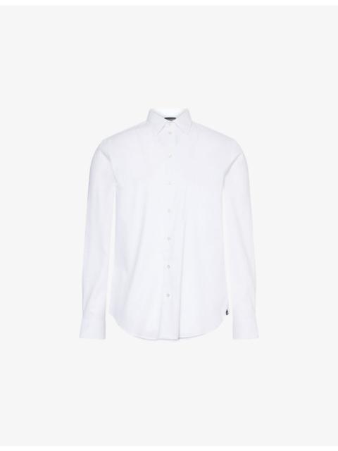 EMPORIO ARMANI Brand-Embroidery Curved-Hem Linen And Cotton Shirt
