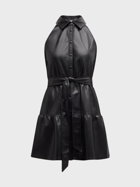 Alice + Olivia Miranda Vegan Leather Tiered Mini Dress with Belt