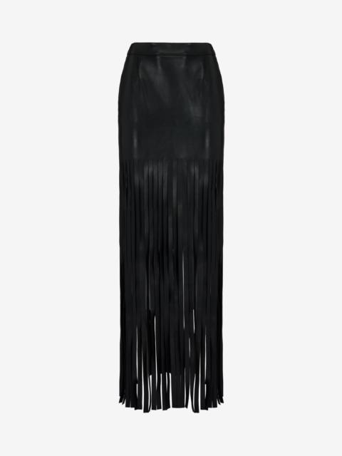 Women's Fringed Leather Skirt in Black
