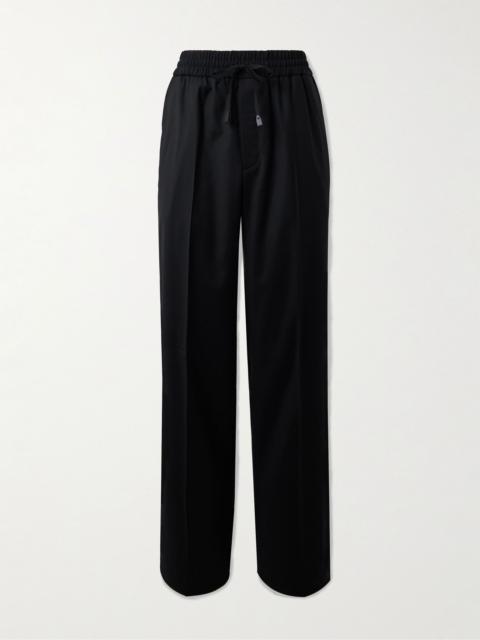 Brioni Asolo Straight-Leg Pleated Wool-Blend Drawstring Trousers Black
