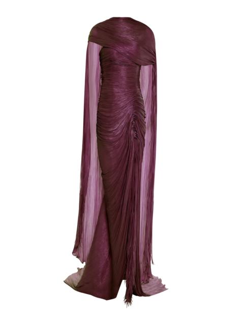 MARMAR HALIM Gathered Capelet Detailed Gown burgundy