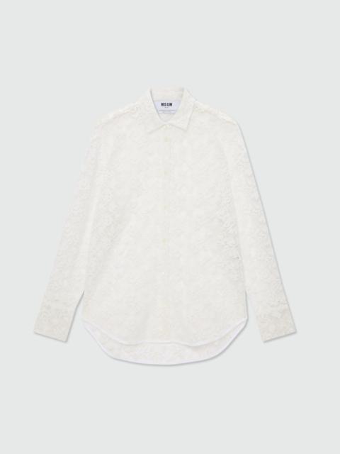 MSGM Off-white tulle shirt with embroidered roses