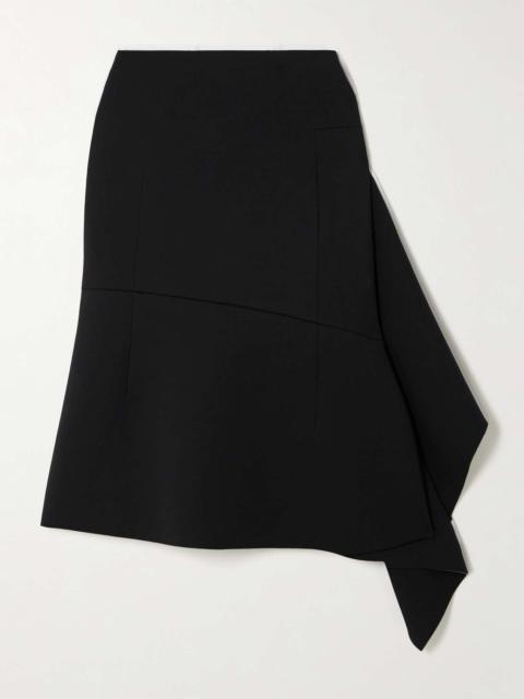 Wrap-effect cotton-blend ponte midi skirt