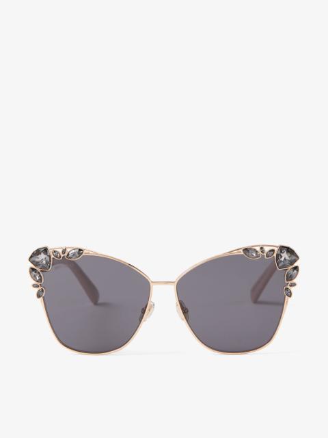 JIMMY CHOO Kyla
Copper Gold Cat-Eye Sunglasses with Swarovski Crystals