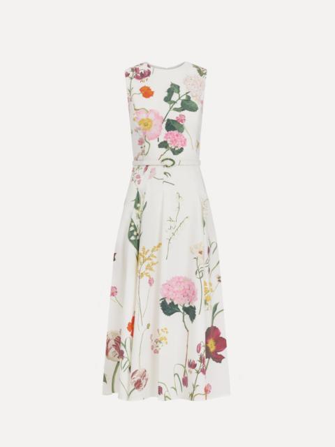 Oscar de la Renta MIXED BOTANICAL COTTON POPLIN SLEEVELESS DRESS