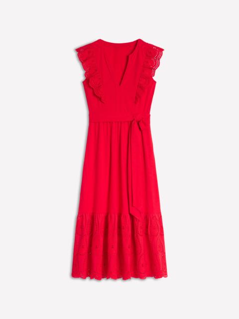 BODEN Ruffle Detail Tier Midi Dress-Poppy Red