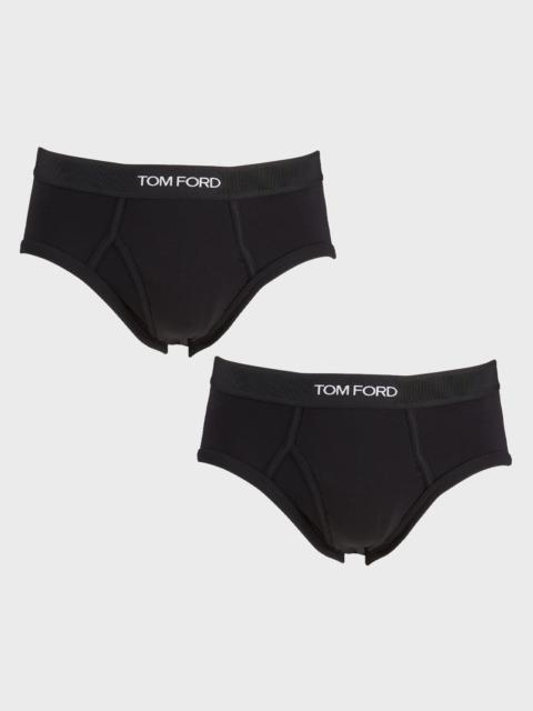 TOM FORD Men's 2-Pack Solid Jersey Logo-Waist Briefs