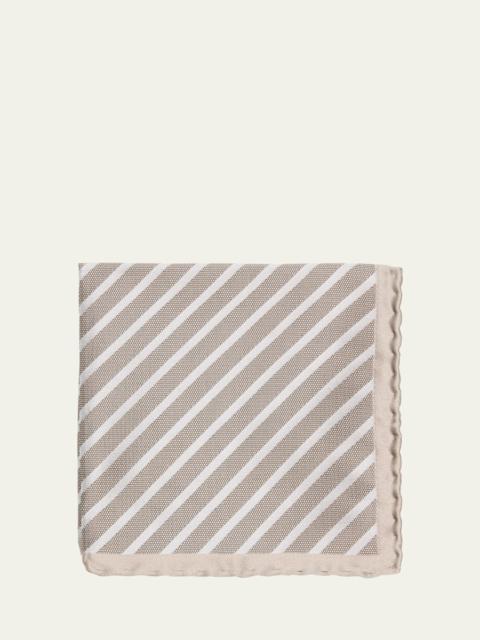 Brunello Cucinelli Men's Silk Diagonal Stripe Pocket Square