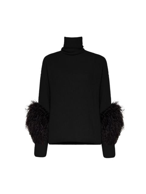 LAPOINTE Cashmere Silk Turtleneck With Feathers