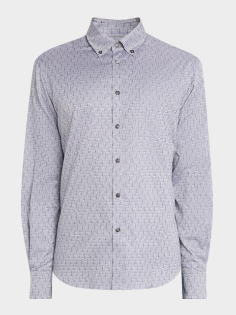 FERRAGAMO Men's Micro-Gancini Cotton Sport Shirt with Pocket