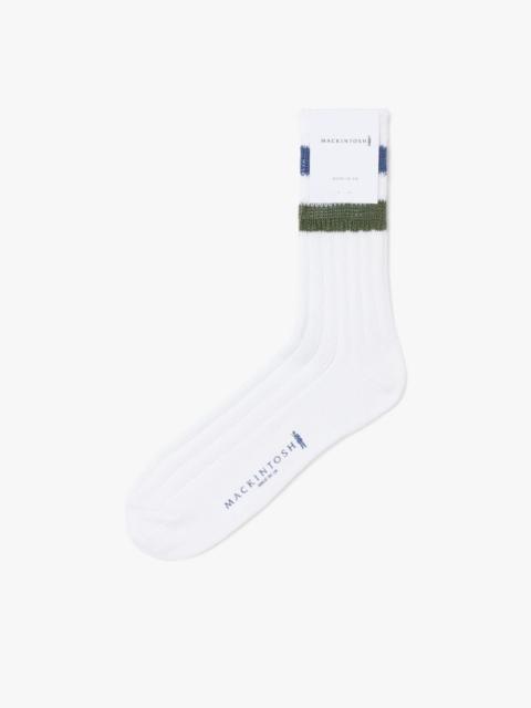 Mackintosh NAVY & FOUR LEAF CLOVER STRIPED COTTON SOCKS